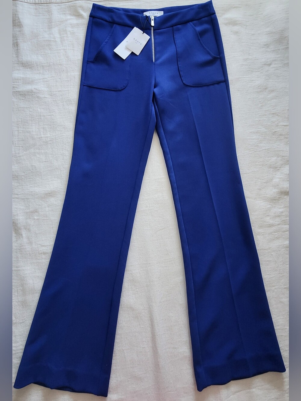 Axara Paris Royal Blue Flare Leg Trousers - Exposed Zipper & Pockets - Size 36